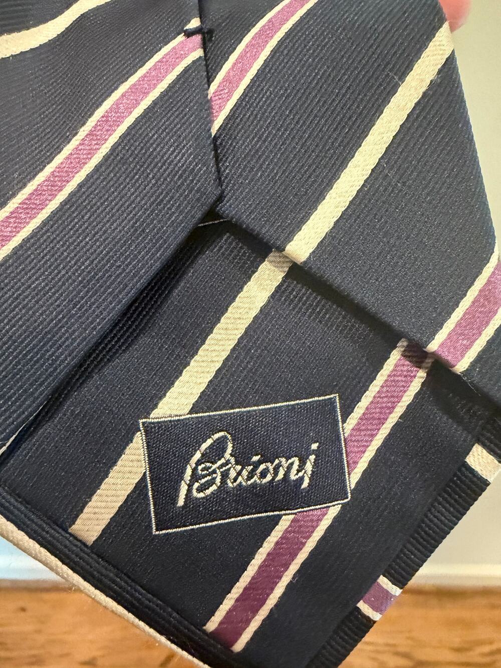 Brioni Regimental Stripe Silk Tie | Navy, Cream & Burgundy 🇮🇹